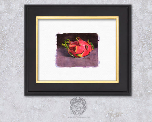 Dragon Fruit Watercolor Art Print – Vibrant Tropical Fruit Illustration, Exotic Kitchen Wall Decor