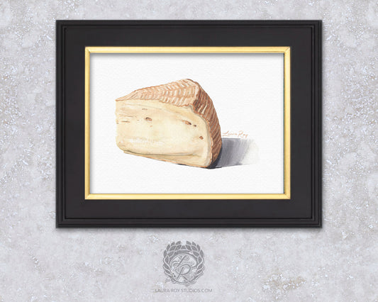 Watercolor Artisan Cheese Wedge Art Print – Creamy Washed Rind Cheese Illustration, Food Lover Wall Decor