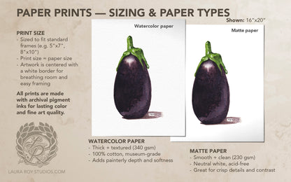 Baby Eggplant Watercolor Art Print – Mini Purple Vegetable Kitchen Decor, Botanical Produce Illustration