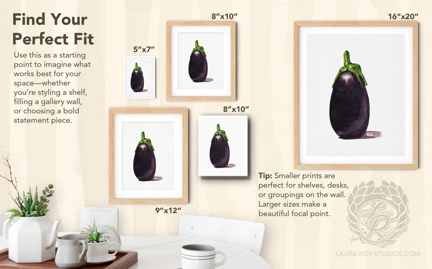 Baby Eggplant Watercolor Art Print – Mini Purple Vegetable Kitchen Decor, Botanical Produce Illustration