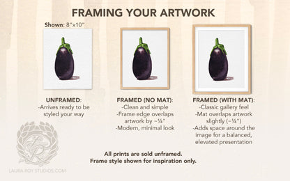 Baby Eggplant Watercolor Art Print – Mini Purple Vegetable Kitchen Decor, Botanical Produce Illustration