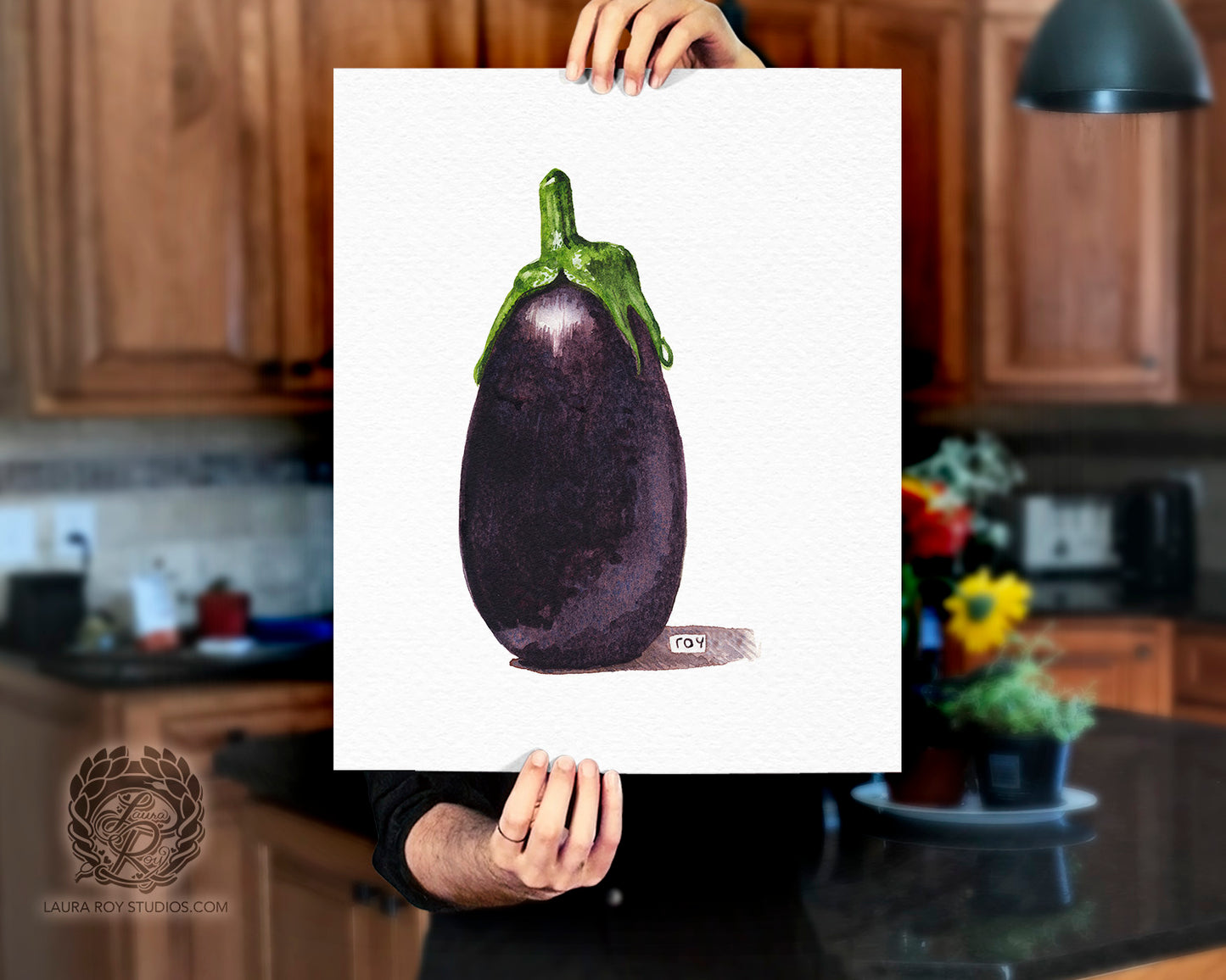 Baby Eggplant Watercolor Art Print – Mini Purple Vegetable Kitchen Decor, Botanical Produce Illustration