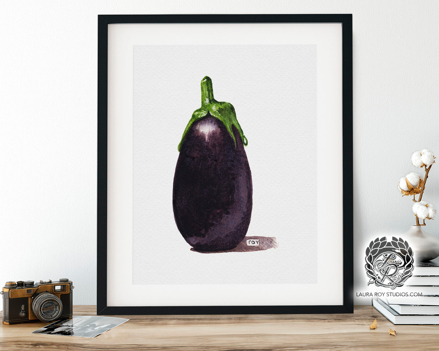 Baby Eggplant Watercolor Art Print – Mini Purple Vegetable Kitchen Decor, Botanical Produce Illustration