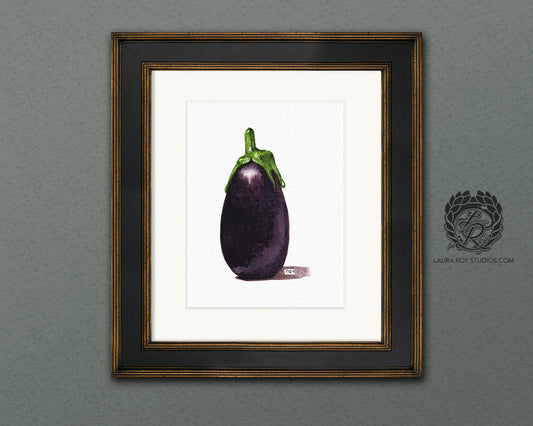 Baby Eggplant Watercolor Art Print – Mini Purple Vegetable Kitchen Decor, Botanical Produce Illustration