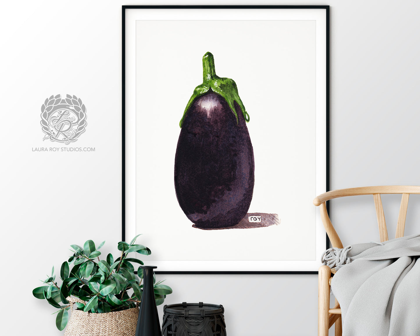 Baby Eggplant Watercolor Art Print – Mini Purple Vegetable Kitchen Decor, Botanical Produce Illustration