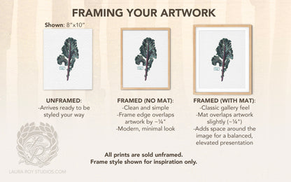 Kale Leaf Watercolor Art Print – Leafy Green Botanical Illustration, Garden-Inspired Wall Art