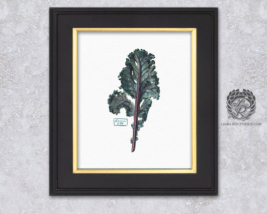 Kale Leaf Watercolor Art Print – Leafy Green Botanical Illustration, Garden-Inspired Wall Art