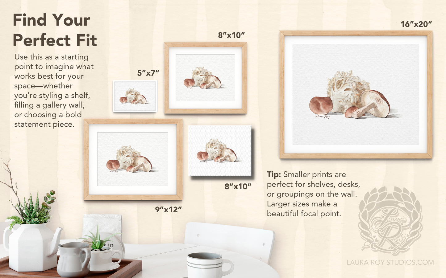 Mushroom Medley Watercolor Art Print – Shiitake and Lion's Mane Illustration, Gourmet Kitchen Decor