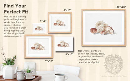 Mushroom Medley Watercolor Art Print – Shiitake and Lion's Mane Illustration, Gourmet Kitchen Decor