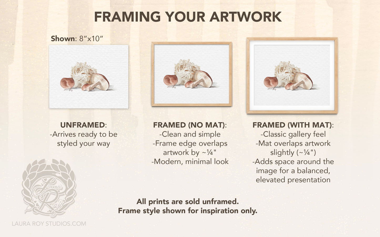 Mushroom Medley Watercolor Art Print – Shiitake and Lion's Mane Illustration, Gourmet Kitchen Decor