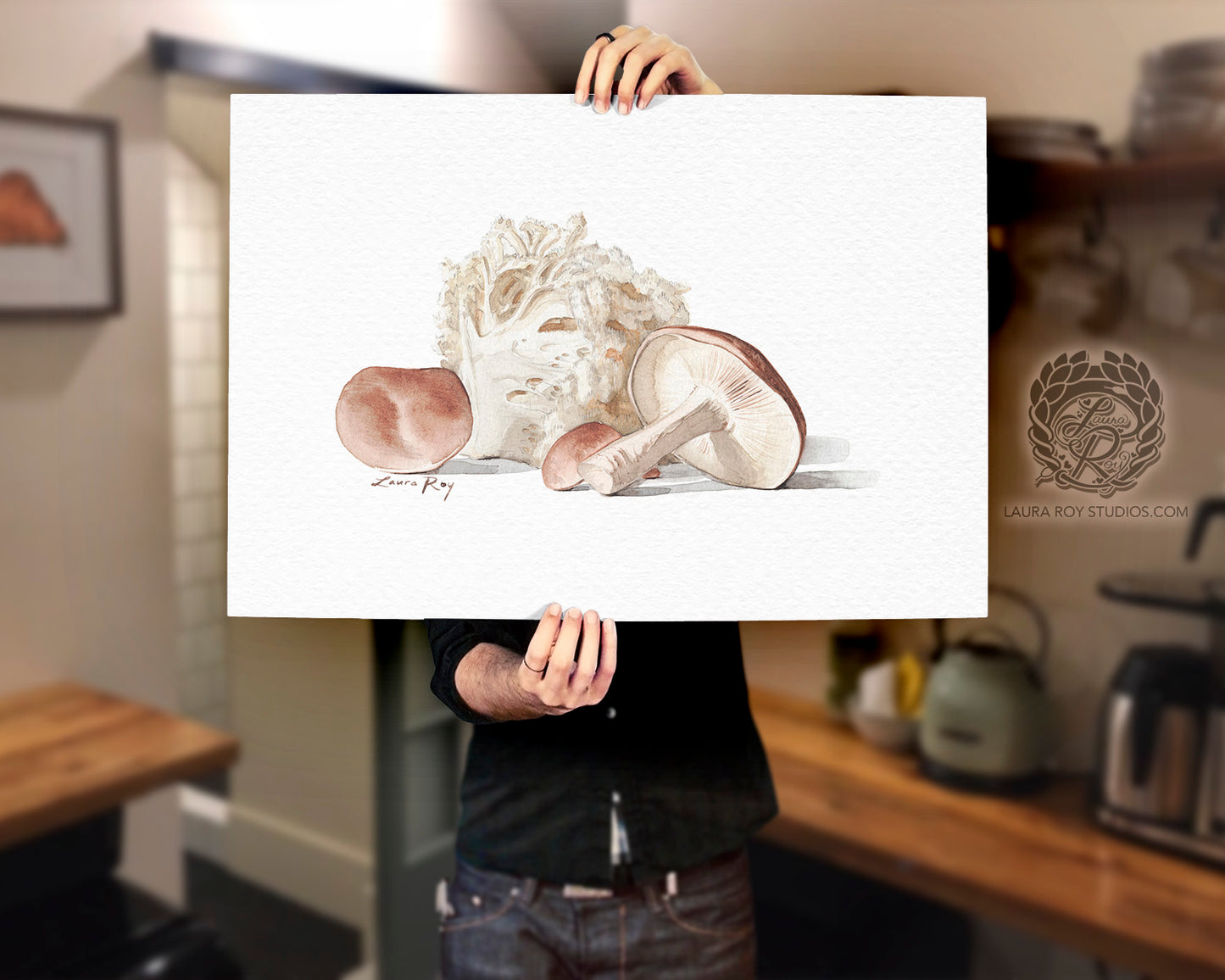 Mushroom Medley Watercolor Art Print – Shiitake and Lion's Mane Illustration, Gourmet Kitchen Decor