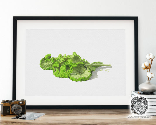 Mustard Greens Watercolor Art Print – Vibrant Leafy Green Illustration, Fresh Kitchen Wall Decor