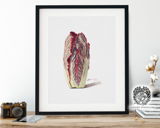 Red Napa Cabbage Watercolor Art Print – Vibrant Vegetable Kitchen Decor, Botanical Wall Art