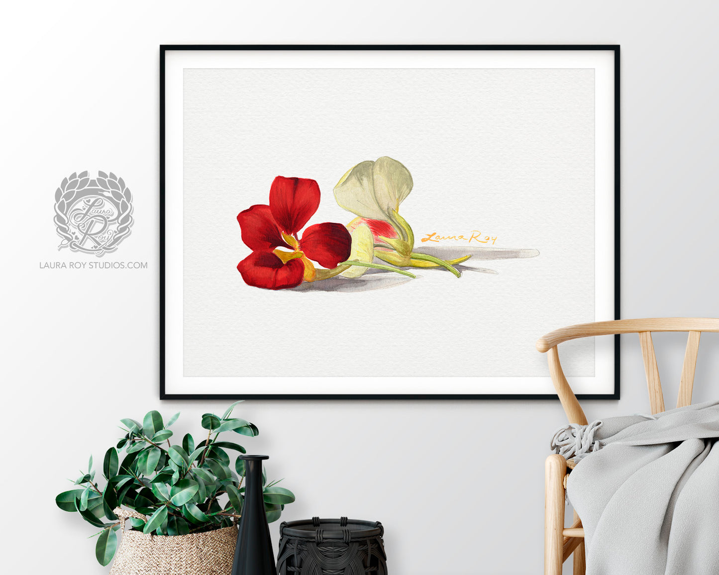 Nasturtiums Watercolor Art Print – Edible Flower Duo Illustration, Colorful Kitchen Wall Decor