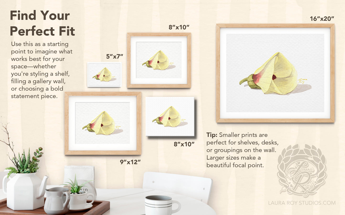 Okra Flower Watercolor Art Print – Delicate Botanical Illustration, Southern Kitchen Decor