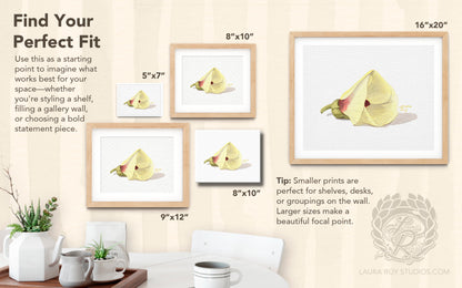 Okra Flower Watercolor Art Print – Delicate Botanical Illustration, Southern Kitchen Decor