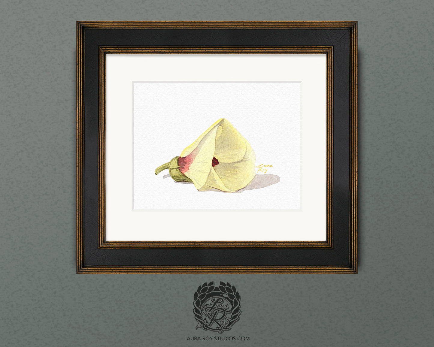 Okra Flower Watercolor Art Print – Delicate Botanical Illustration, Southern Kitchen Decor