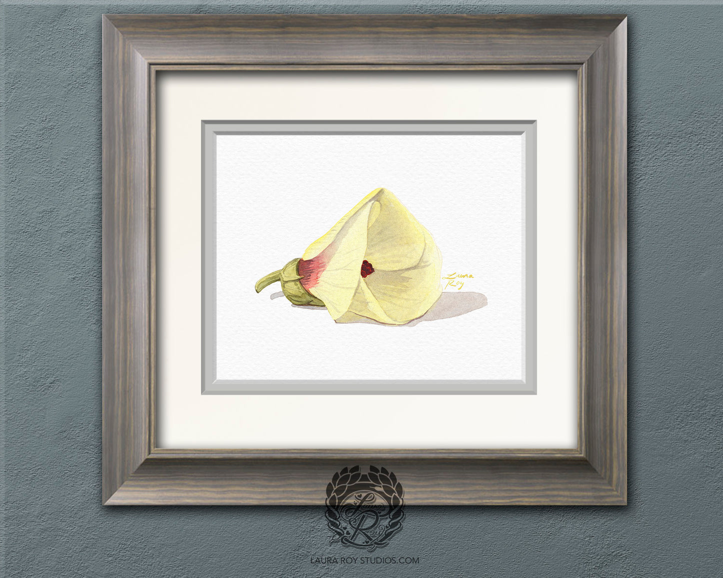 Okra Flower Watercolor Art Print – Delicate Botanical Illustration, Southern Kitchen Decor