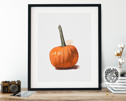 Pie Pumpkin Watercolor Art Print – Autumn Harvest Illustration, Fall Kitchen Wall Decor