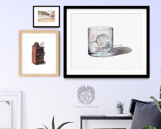 Rocks Glass Watercolor Art Print – Classic Cocktail Glass Illustration, Sophisticated Bar Decor