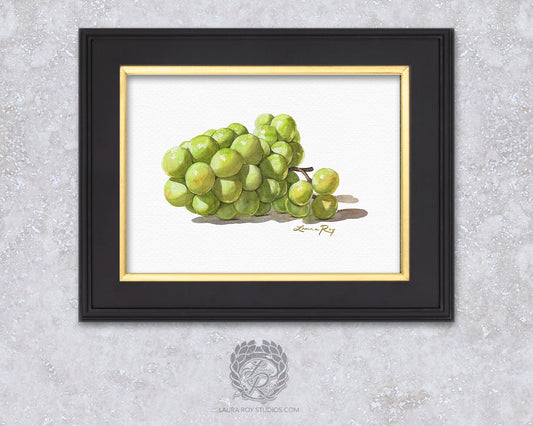 Watercolor Sauvignon Blanc Grape Art Print – Bright White Wine Grapes Wall Decor, Vineyard Kitchen Art