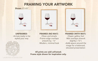 Red Wine Watercolor Art Print – Glass of Pinot Noir with Cork, Elegant Kitchen or Bar