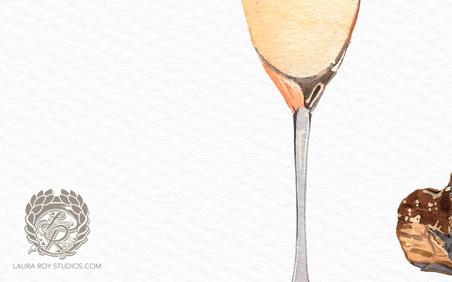 Champagne Watercolor Art Print – Glass of Bubbly with Cork and Foil, Celebration Wall Decor