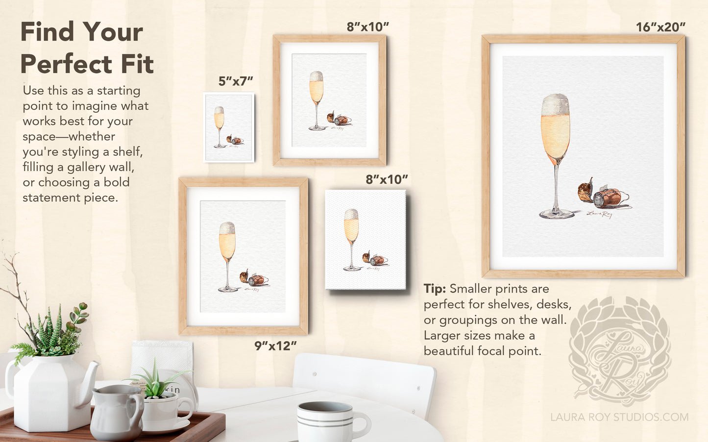 Champagne Watercolor Art Print – Glass of Bubbly with Cork and Foil, Celebration Wall Decor