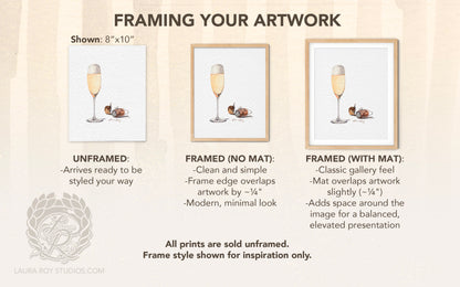 Champagne Watercolor Art Print – Glass of Bubbly with Cork and Foil, Celebration Wall Decor