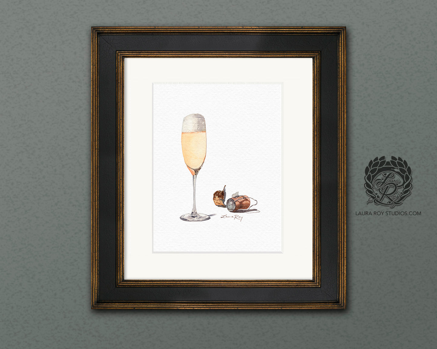 Champagne Watercolor Art Print – Glass of Bubbly with Cork and Foil, Celebration Wall Decor