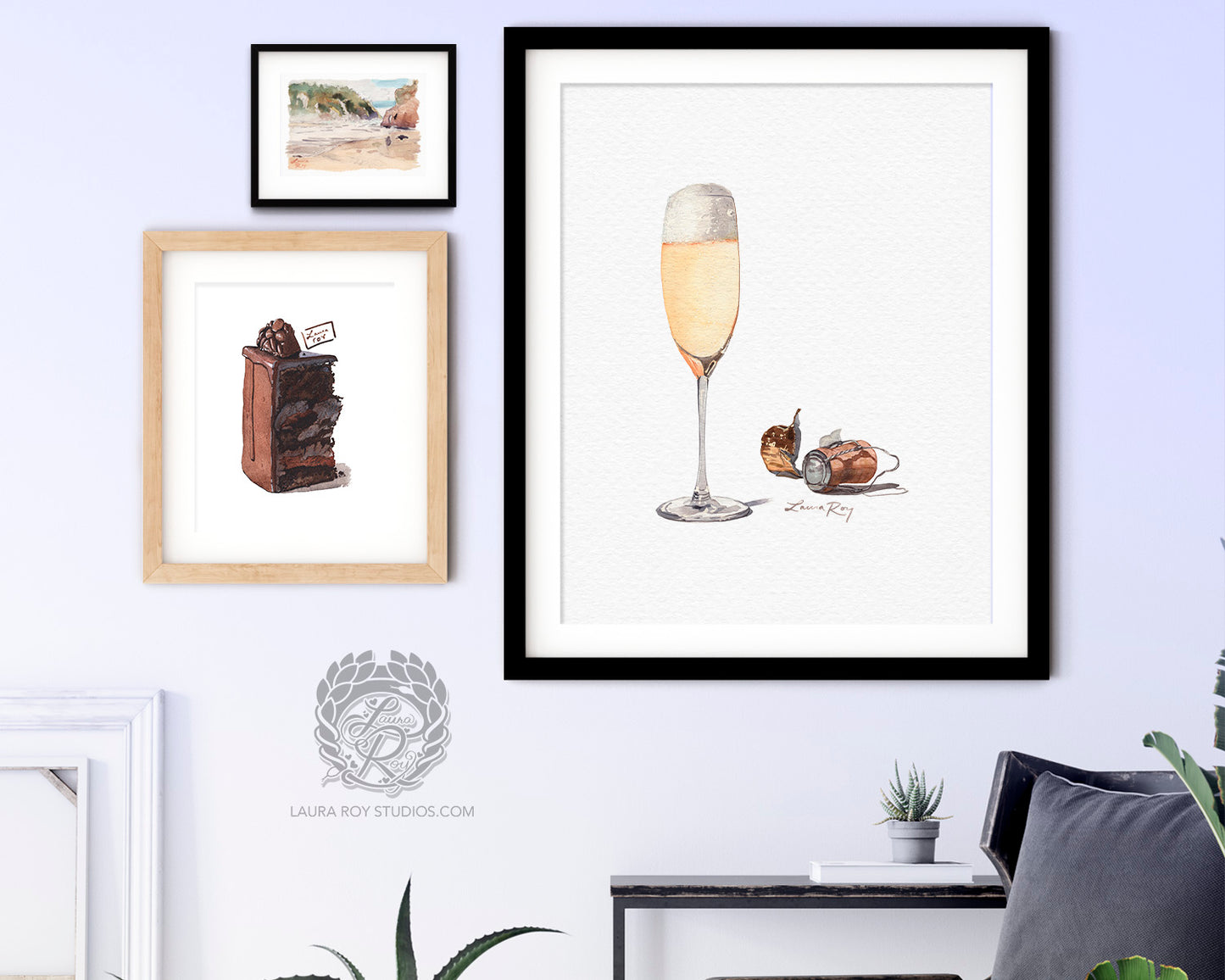 Champagne Watercolor Art Print – Glass of Bubbly with Cork and Foil, Celebration Wall Decor