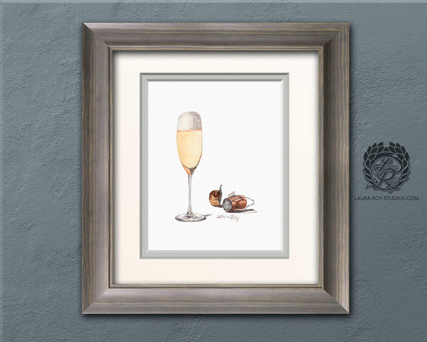 Champagne Watercolor Art Print – Glass of Bubbly with Cork and Foil, Celebration Wall Decor