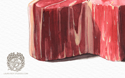 Porterhouse Steak Watercolor Print – Raw Cut Butcher Art, Foodie Kitchen Decor, Fine Meat Illustration, Giclée Wall Art