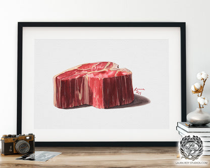 Porterhouse Steak Watercolor Print – Raw Cut Butcher Art, Foodie Kitchen Decor, Fine Meat Illustration, Giclée Wall Art