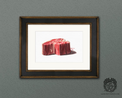 Porterhouse Steak Watercolor Print – Raw Cut Butcher Art, Foodie Kitchen Decor, Fine Meat Illustration, Giclée Wall Art
