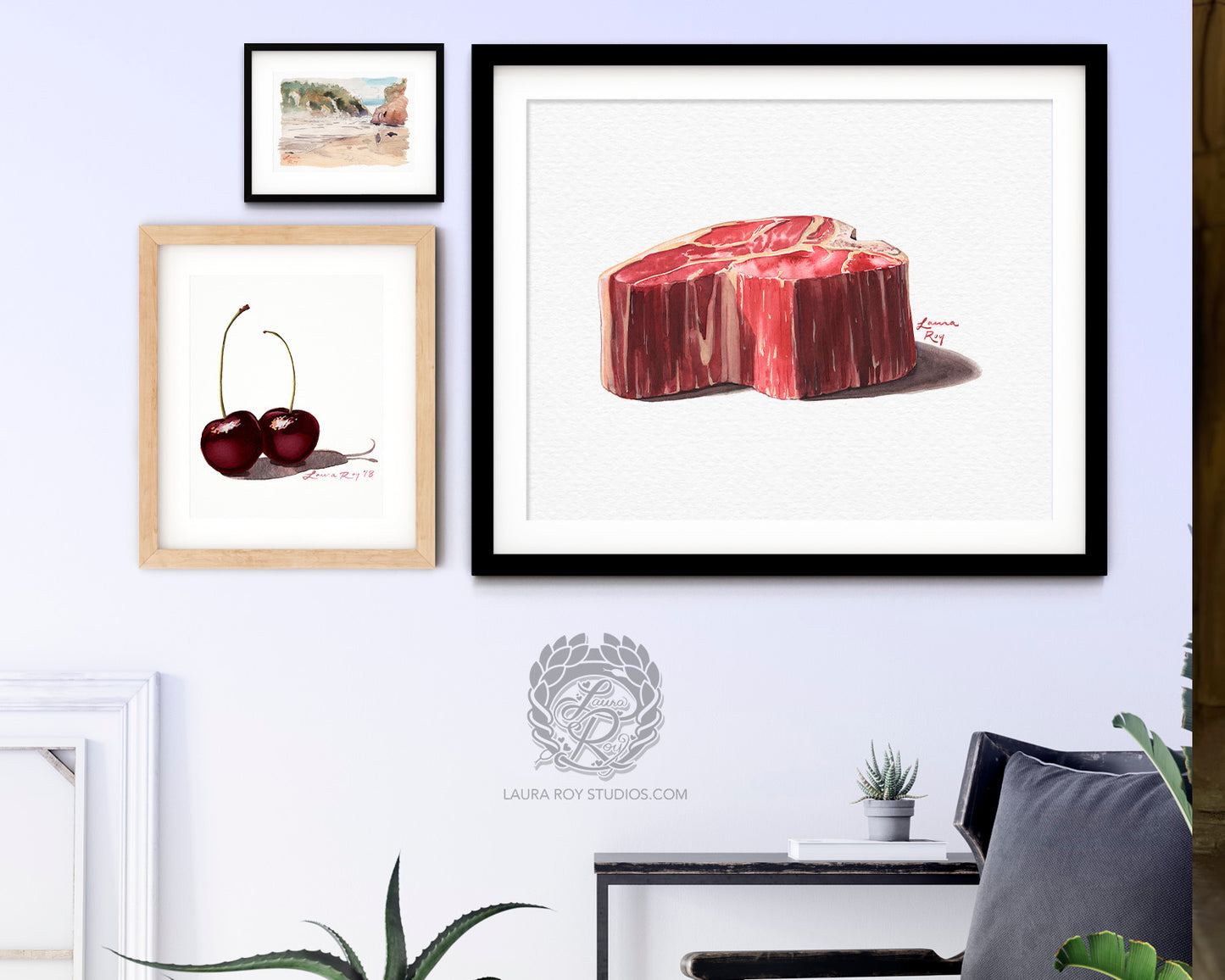 Porterhouse Steak Watercolor Print – Raw Cut Butcher Art, Foodie Kitchen Decor, Fine Meat Illustration, Giclée Wall Art