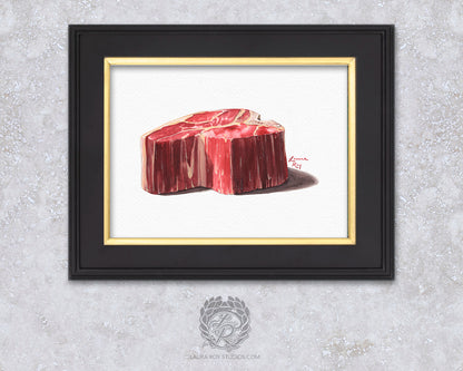 Porterhouse Steak Watercolor Print – Raw Cut Butcher Art, Foodie Kitchen Decor, Fine Meat Illustration, Giclée Wall Art