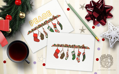 Personalized Stockings Holiday Card: Fireplace Mantel Christmas Card