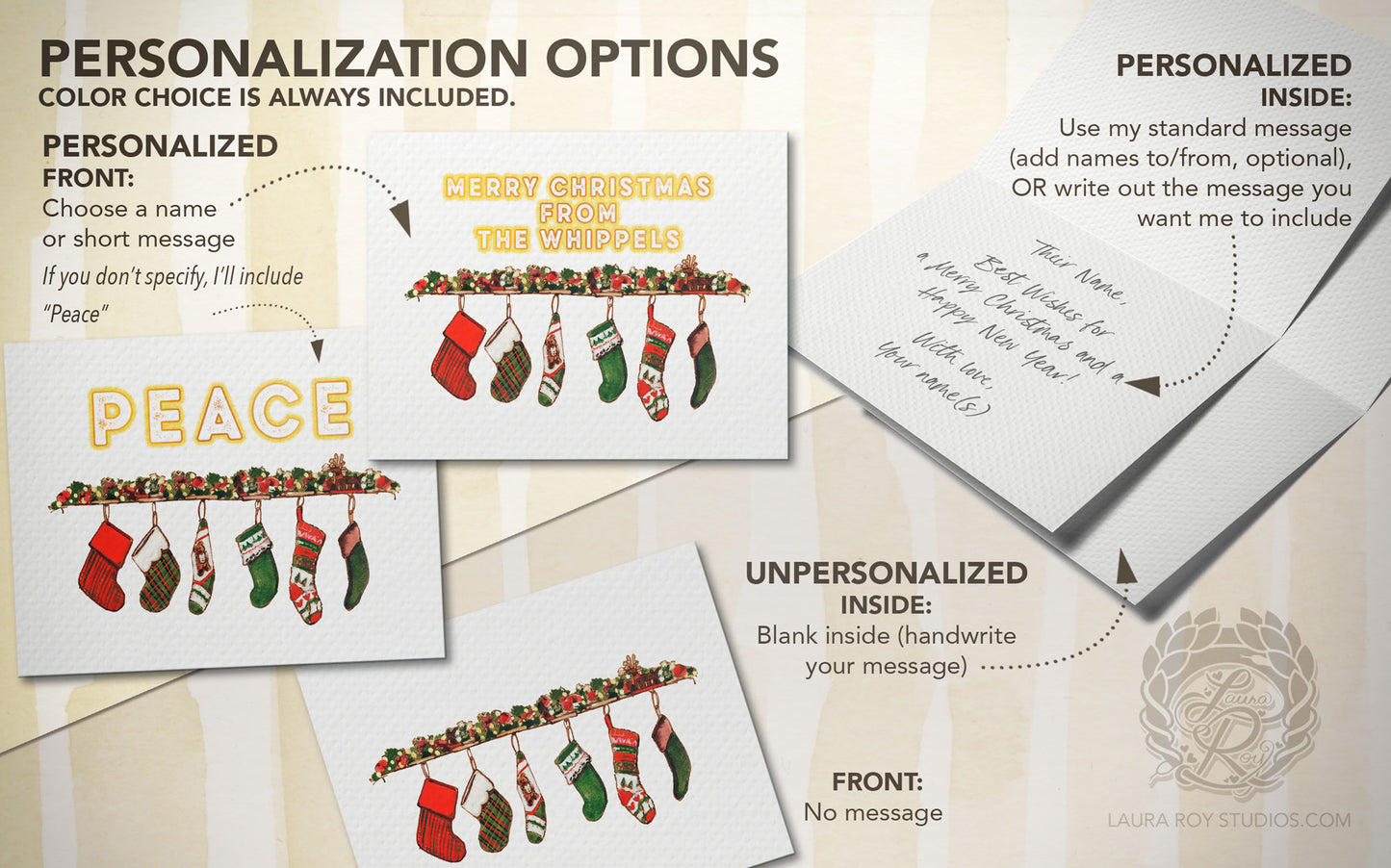 Personalized Stockings Holiday Card: Fireplace Mantel Christmas Card