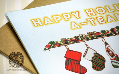 Personalized Stockings Holiday Card: Fireplace Mantel Christmas Card