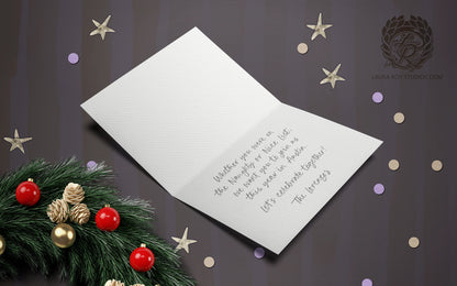 Personalized Stockings Holiday Card: Fireplace Mantel Christmas Card