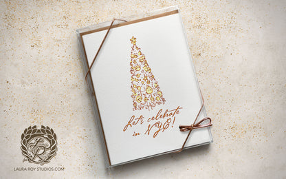 Personalized Elegant Christmas Tree Card - Watercolor & Ink Tree, Customizable Holiday Greeting (Single or Set)