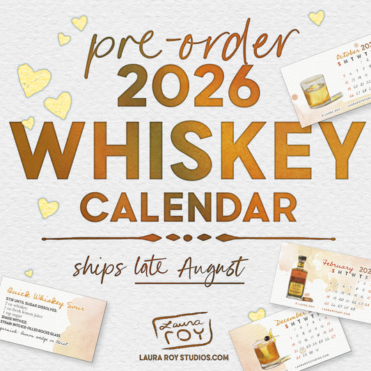 2026 Whiskey Watercolor Mini Calendar– Handcrafted Art, Monthly Cocktail Recipes, Perfect Gift for Mixology Enthusiasts & Cocktail Lovers