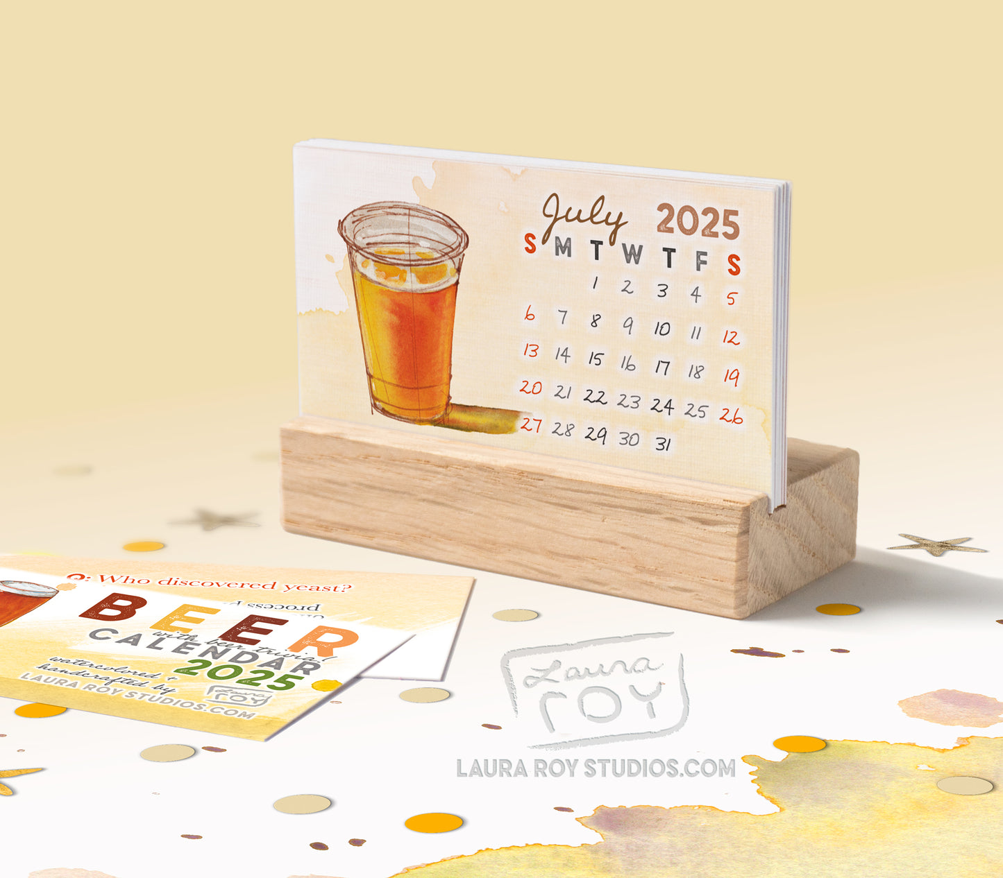 2025 Beer + Trivia Mini Watercolor Calendar – Handcrafted Art, Monthly Beer Trivia, Perfect Gift for Beer Lovers & Trivia Fans