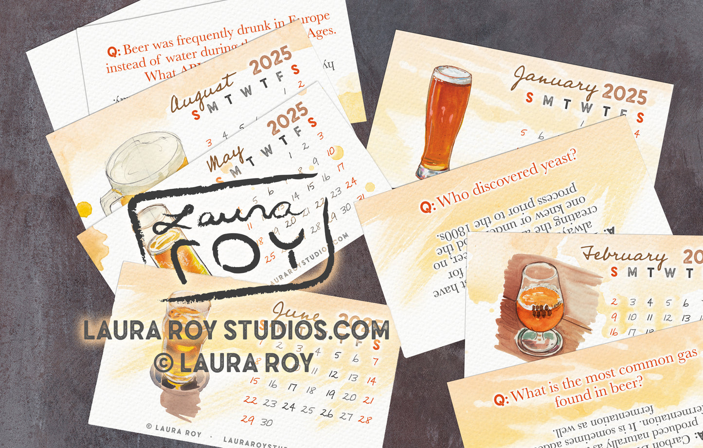 2025 Beer + Trivia Mini Watercolor Calendar – Handcrafted Art, Monthly Beer Trivia, Perfect Gift for Beer Lovers & Trivia Fans