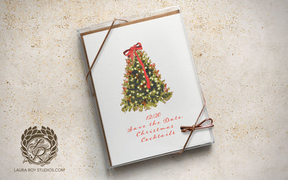 Personalized Bows Christmas Tree Card - Watercolor Customizable Holiday Greeting (Single or Set)