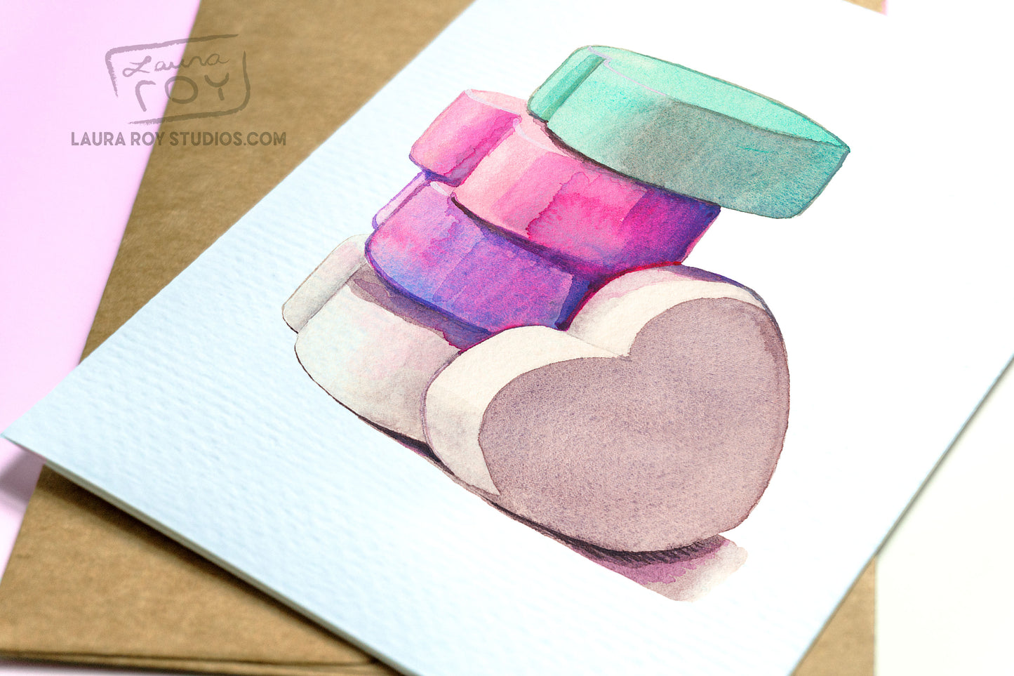 Personalized Conversation Hearts Card - Watercolor Candy Hearts with Custom Messages for Valentine's Day (Single or Set)