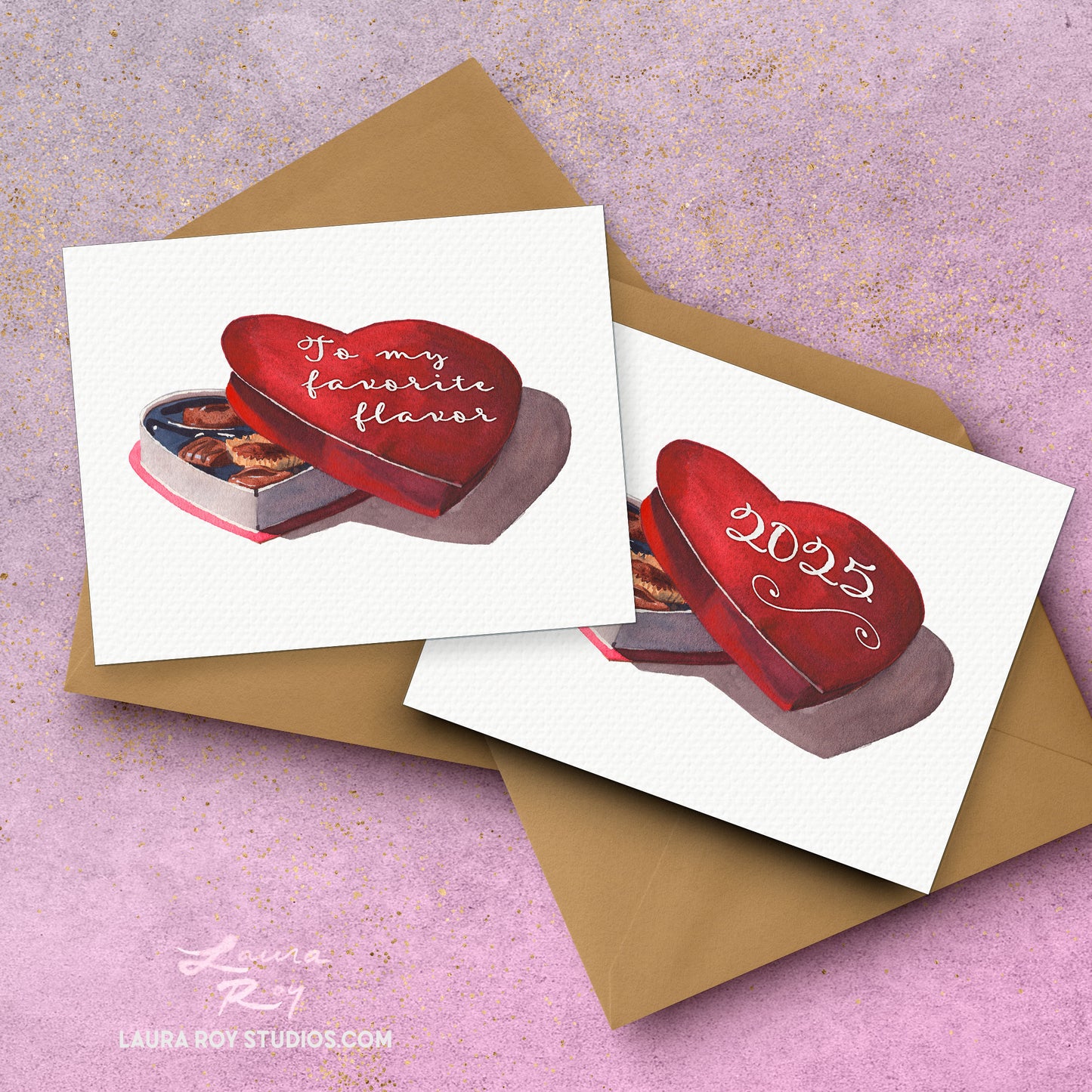 Personalized Chocolate Box Card - Watercolor Heart with Custom Message for Valentine's Day, Anniversaries, and Weddings (Single or Set)