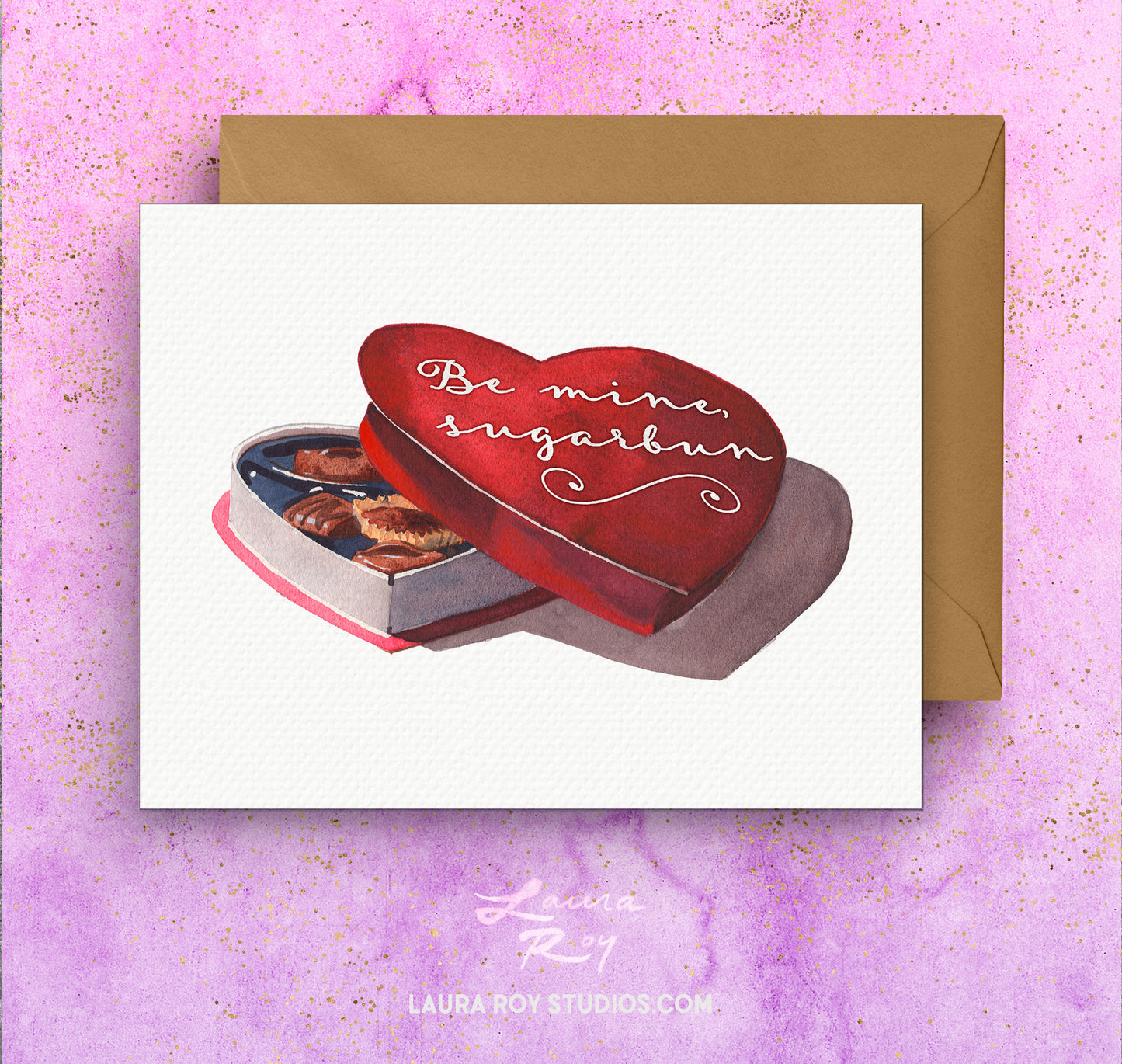 Personalized Chocolate Box Card - Watercolor Heart with Custom Message for Valentine's Day, Anniversaries, and Weddings (Single or Set)