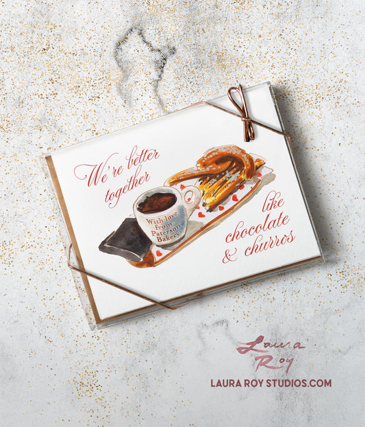 Churros Watercolor Valentine with Hot Chocolate - Better Together Card, Sweetheart Gift for Her or for Him (Single or Set)